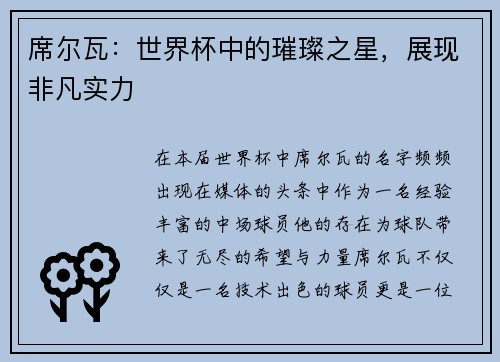 席尔瓦：世界杯中的璀璨之星，展现非凡实力